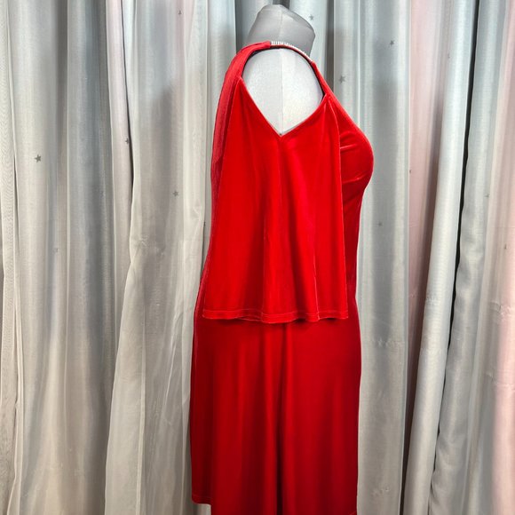 MSK Red Cold Shoulder Velvet Dress, 14 - Picture 6 of 12